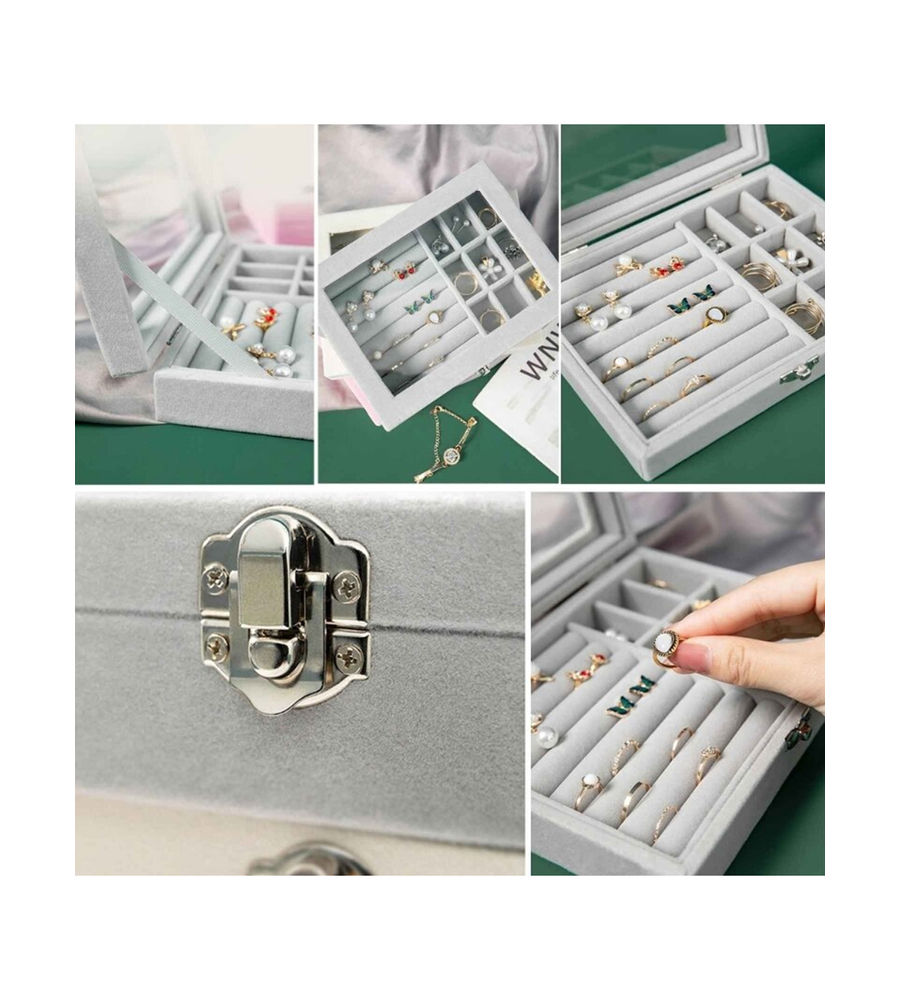 YouBella Jewellery Organiser Box Velvet Clear Lid Jewelry Organizer, Ring Earring Bracelets Jewelry Storage Case, Lockable Jewelry Box for Girls Women (Jewellery_Box_33) (Grey)